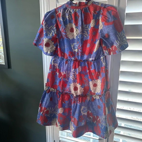 Tuckernuck Blue, Red and Tan Floral Tiered Dress - Picture 2 of 5
